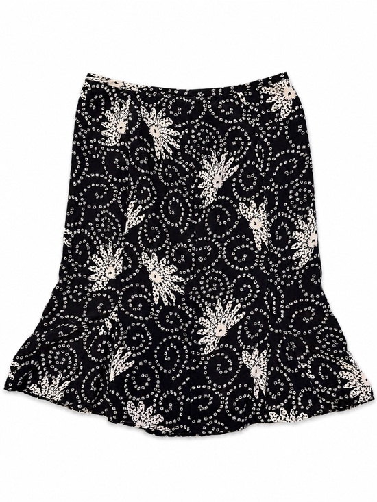 LOFT Dresses & Skirts - Ann Taylor LOFT 100% Silk Floral Midi Skirt Size 10 Black Ivory Boho